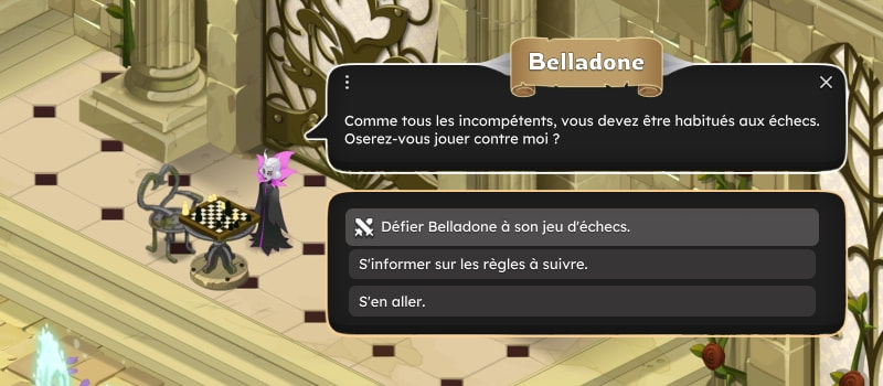 Défi d'échecs contre Belladone